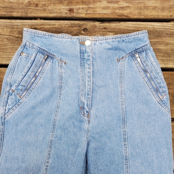 Vintage 90s y2k High Waisted Rise Pleated Front Butterfly Blue Denim Jeans 10 - Picture 5 of 8